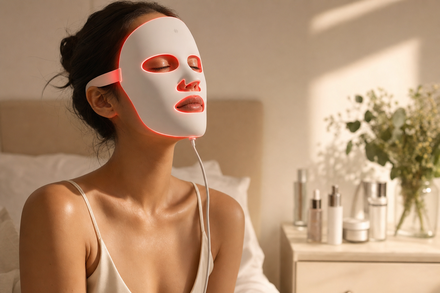 Beste LED Rotlicht Maske für das Gesicht – Anwendung mit beleuchteter Lichttherapie-Maske