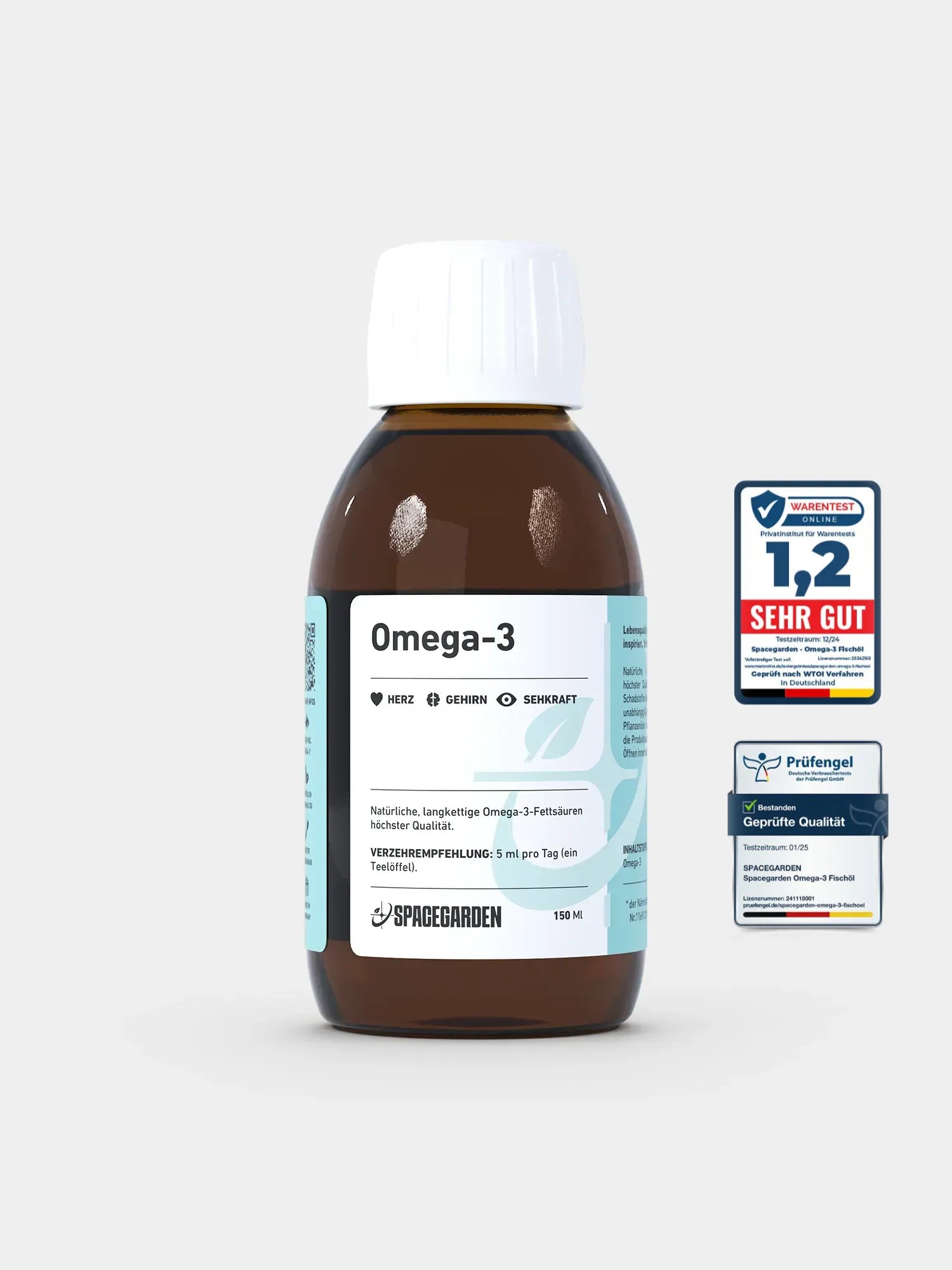 Spacegarden Omega-3 Fischöl Flasche 150 ml mit EPA und DHA