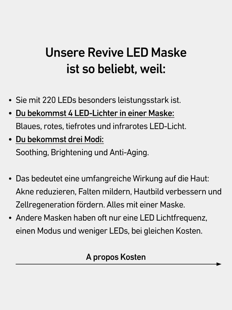 Vergleich der Revive LED Maske mit Premium- und Drogerie-Alternativen