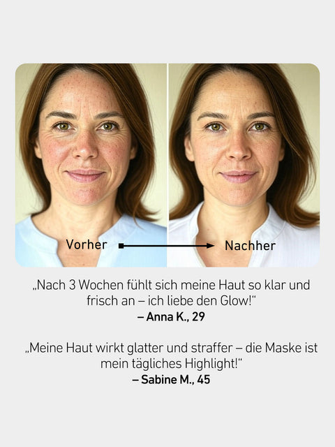 Vorher-Nachher-Vergleich: Hautbild vor und nach mehrwöchiger LED-Lichttherapie (Beispielbild)