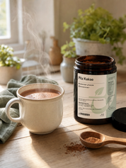 Pilz-Kakao Tasse mit dampfendem Kakao